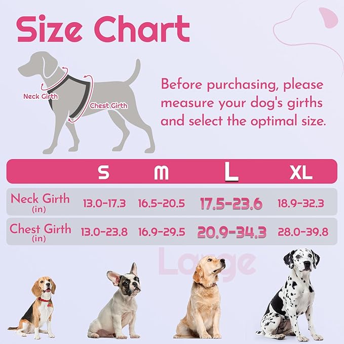 Eagloo Dog Harness for Large Dogs, Easy Wearing with 3 Buckles, Adjustable No Pull Pet Harness with 2 Rings for Walking, No Chock Reflective Soft Padded Vest with Control Handle, Pink & Black, L-PurrikoPets