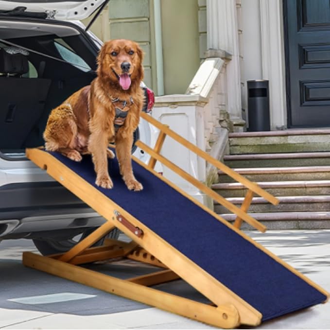 Dog Ramp for Beds, Cars, Couches, Dog Steps Anti-Slip Surface, Dogs Ramps for Old Small Pet,High Traction with Platform, 7 Adjustable Heights 16" to 27" Up, Portable Stairs Design for Dogs, 45.3" Long-PurrikoPets