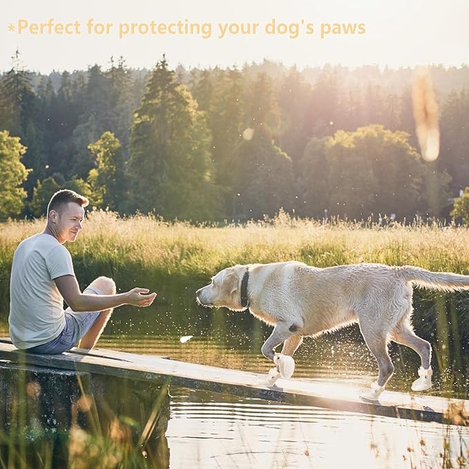 Dog Shoes, Dog Sandals for Hot Pavement, Non-Slip Waterproof Dog Booties for Winter Snowy Day and Summer, Adjustable Straps Easy-Clean Beach Outdoor Pet Boots Rugged Sole-4Pcs Beige-PurrikoPets