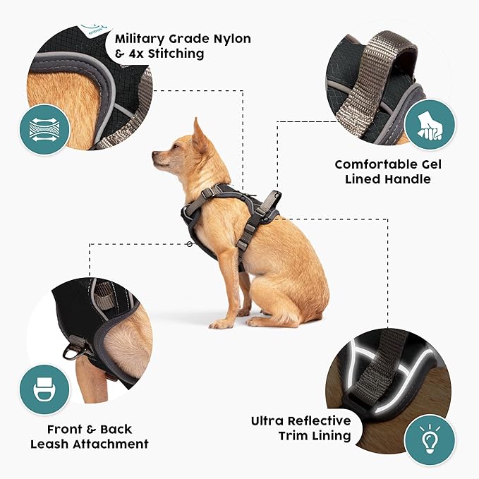 Embark Adventure Dog Harness, Reflective Trim No Pull Dog Harnesses for Small Sized Dogs - Military Grade Nylon, Front Clip with Gel Lined Handle. Soft & Padded Puppy Harnesses.-PurrikoPets