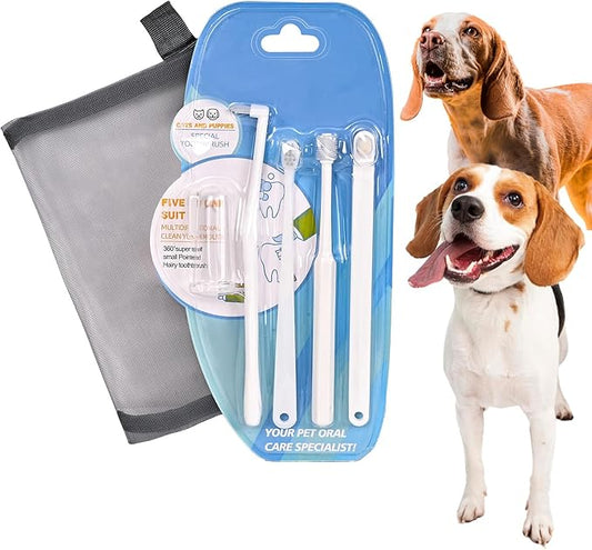 Dog Toothbrush Kit for Small Dogs - Puppy Tooth Brushing Kit with Finger Toothbrush & Soft Bristles, Dental Care Teeth Cleaning Set for Dogs and Cats-PurrikoPets