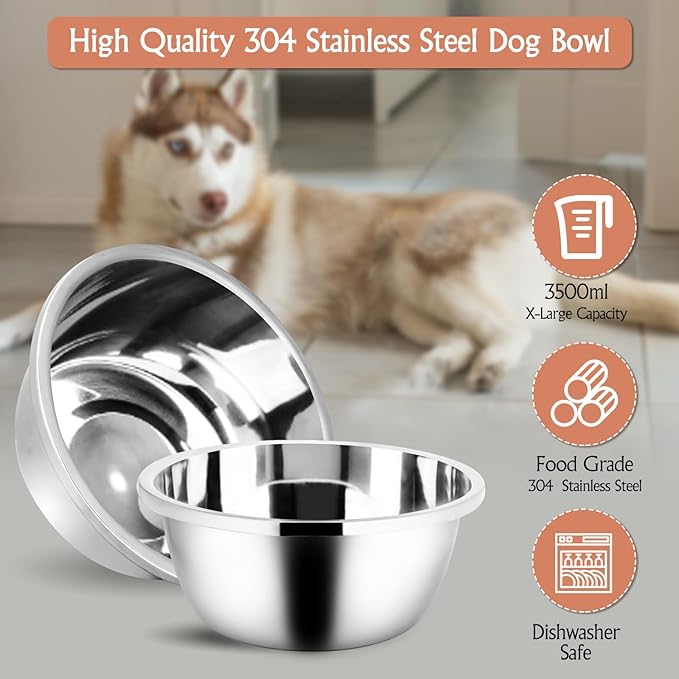 Elevated Dog Bowls for Large Dogs, Raised Dog Bowl Stand with Two X-Large Stainless Steel Bowls for Dogs, 3.5L Capacity, Rustic Walnut-PurrikoPets