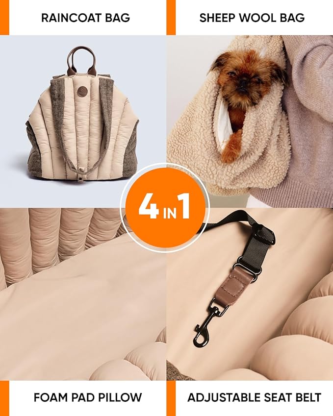 Dog Travel Bag | Cat Carrier | Small Pet Taxi | Lightweight Soft-Sided Tote, Car-Seat Compatible, Washable, 6–20 lb | Vegan Materials | Brown-PurrikoPets