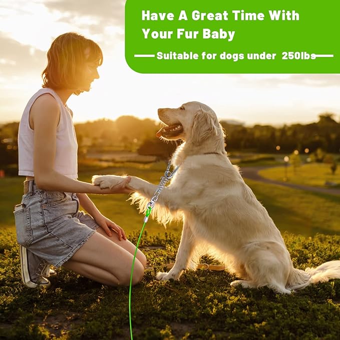 Dog Tie Out Cable - 10/15/20/25/30FT Heavy Duty for Large Dogs Up to 250LBS - Rosy Pink/Blue/Purple/Silver/Red/Green/Yellow-PurrikoPets