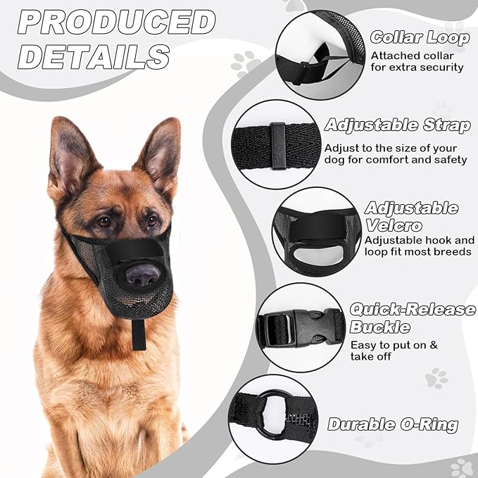Dog Muzzle, Soft Air Mesh Muzzle for Small Medium Large Dogs Anti Biting Barking Chewing Scavenging, Breathable Adjustable Loop Pets Muzzle with Front Opening Design Allows Panting Drinking (Black,L)-PurrikoPets