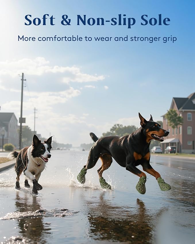 Dog Shoes for Hot Pavement, Breathable Dog Boots Paw Protectors with Adjustable Straps & Non-Slip Sole, Easy On & Off, Waterproof, Easy-Cleaning Silicone Outdoor Dog Booties for Beach and Snow-PurrikoPets
