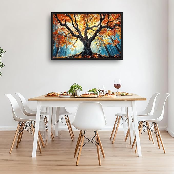 Extra Large Tree of Life Framed Wall Art for Living Room,Fall Autumn Forest Sunrise Landscape Pictures Wall Decor,Nature Canvas Print Painting Modern Artwork Bedroom Office 36L" x 24W"-PurrikoPets
