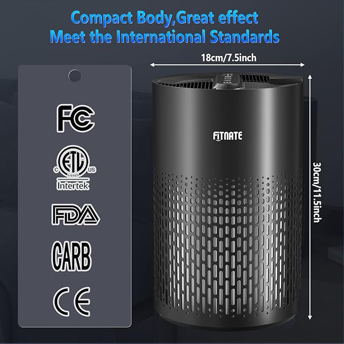 FITNATE Air Purifiers for Home Large Room Up to 1076 Ft² with Aromatherapy, H13 True HEPA Air Purifier for Pets, Quiet Air Cleaner for Smoke Dust Pollen Pet Dander Odor, with Night Light,Timer, Black-PurrikoPets