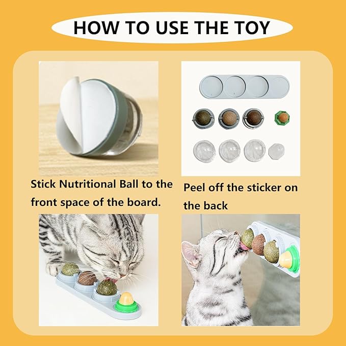 GATITOS Catnip Balls 3 Pcs, Catnip Ball for Cats Wall, Safe Healthy Kitten Chew Toys, Teeth Cleaning Dental Wall Treats, Edible Cats Lick Kitten Chew-PurrikoPets