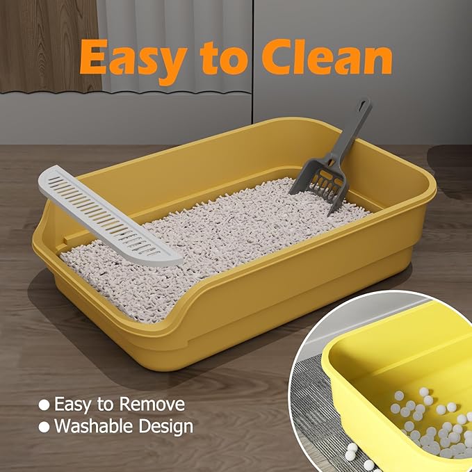 Extea Large Cat Litter Box with High Sides,Cat Boxes for Indoor Cats,Cat Litter Pan for Kitty,Litter Box with Low Entry,Easy to Clean,Anti-Splashing,23.6" x15.7" x6.2" (White)-PurrikoPets