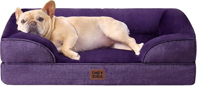 EHEYCIGA Orthopedic Dog Bed for Medium Dogs, Waterproof Memory Foam Medium Dog Beds with Sides, Non-Slip Bottom and Egg-Crate Foam Pet Couch Bed with Washable Removable Cover, Purple-PurrikoPets