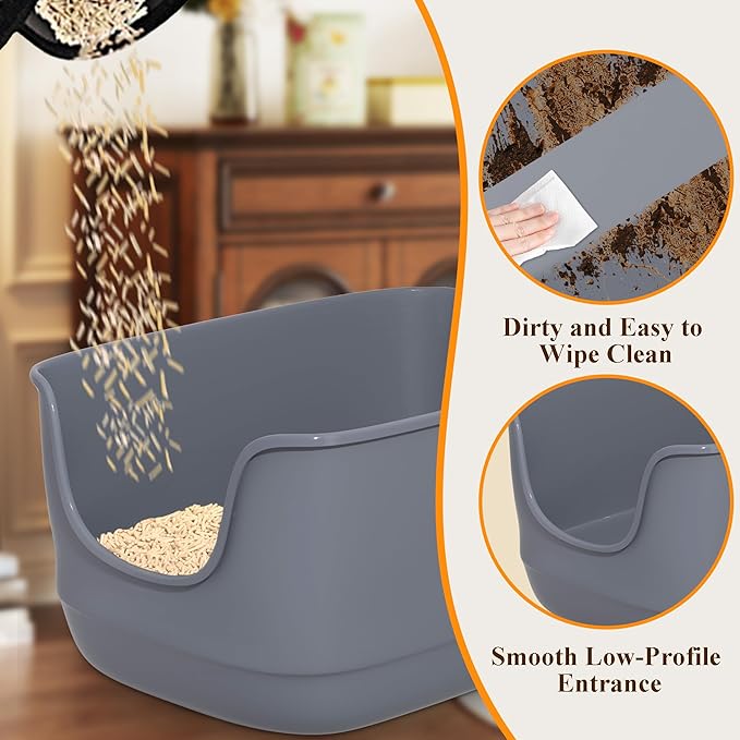 Gefryco Large Cat Litter Box with High Sided 24.6"x18.3"x12.2" - Jumbo Extra Large Open Anti - Splashing High Wall for Multiple Cats (Grey)-PurrikoPets