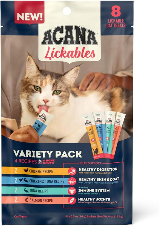 ACANA Lickables Cat Treats Variety Pack: .5oz Tubes (8 Count, 2 of Each)-PurrikoPets
