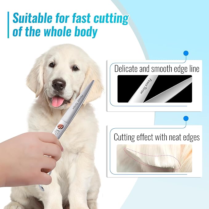 Dog Grooming Scissors: 7 inch Pet Straight Shears Made Of Japanese 440C Advanced Stainless Steel Professional Grooming Scissors for Dogs Cats and Other Pets-PurrikoPets