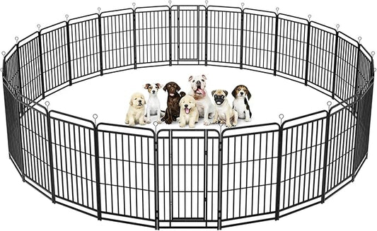Dog Playpen Outdoor 24 Panels Heavy Duty Dog Fence 47" Height with Thick Pipe Anti-Rust with Doors Portable for RV Camping Yard, Total 54FT, 227 Sq.ft, Snowy Black-PurrikoPets
