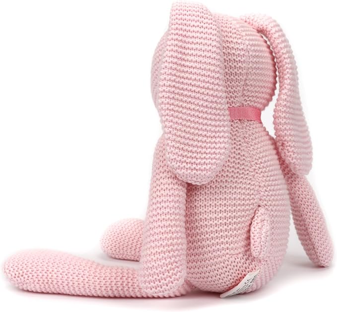 100% Organic Cotton Baby Toys Pink Bunny Rabbit Stuffed Animal for Newborn 7.1"-PurrikoPets