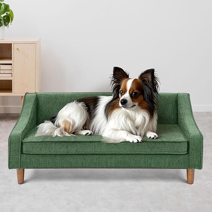 Dog Sofa Couch for Medium to Large Dogs, Durable Pet Sofa with Washable Fabric, Elevated Mini Dog Bed with Wooden Legs for Medium and Large Dogs, Dark Grey-PurrikoPets