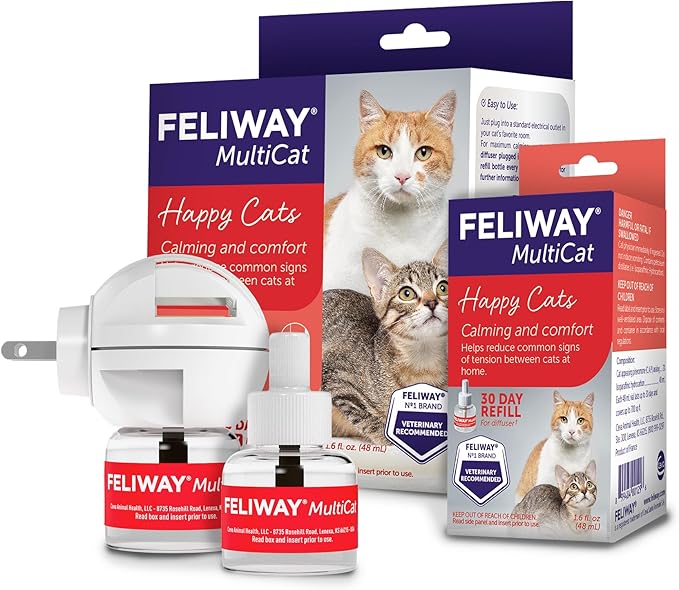FELIWAY MultiCat Calming Pheromone Diffuser: 1 Diffuser & 2 Refills (60 Days)-PurrikoPets