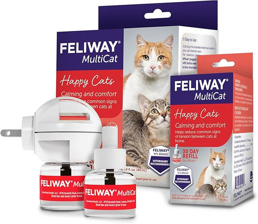FELIWAY MultiCat Calming Pheromone Diffuser: 1 Diffuser & 2 Refills (60 Days)-PurrikoPets