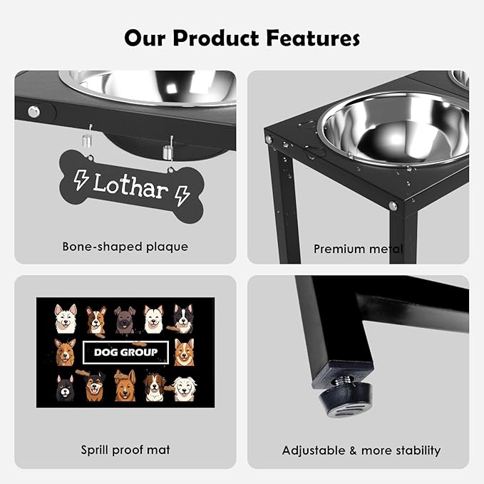 Elevated Dog Bowls for Large Extral Large Breed, Raised Bowl Stand with 2 Stainless Steel Bowls (101oz) and Spill-Proof Mat, 17" Tall Dog Feeder for Extra Large Breeds-PurrikoPets