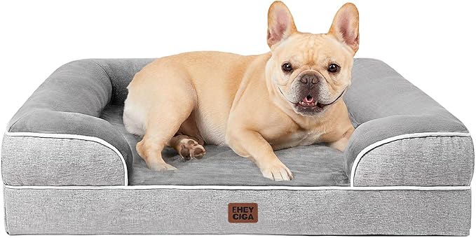 EHEYCIGA Orthopedic Dog Bed for Medium Dogs, Waterproof Memory Foam Medium Pet Beds with Sides, Non-Slip Bottom and Egg-Crate Foam Dog Couch Bed with Washable Removable Cover, Grey-PurrikoPets
