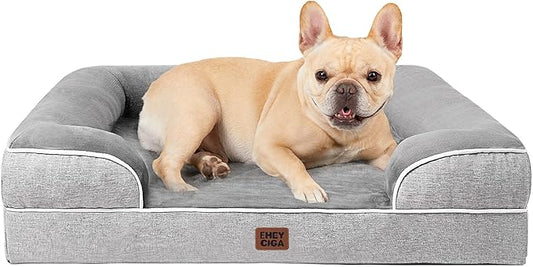EHEYCIGA Orthopedic Dog Bed for Medium Dogs, Waterproof Memory Foam Medium Pet Beds with Sides, Non-Slip Bottom and Egg-Crate Foam Dog Couch Bed with Washable Removable Cover, Grey-PurrikoPets