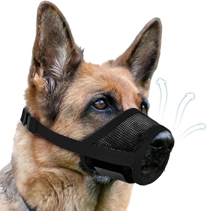 Dog Muzzle, Soft Air Mesh Muzzle for Small Medium Large Dogs Anti Biting Barking Chewing, Breathable Drinkable Adjustable Loop Pets Muzzle for German Shepherd Husky Labrador Retriever (Black,XL)-PurrikoPets