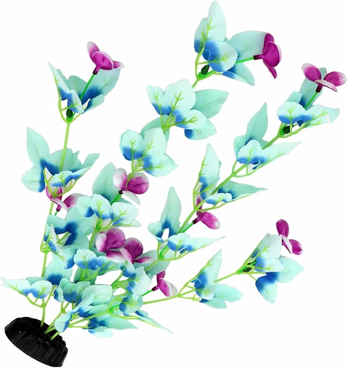 16 Inch Aquarium Fish Tank Plant Betta Fish Tank Decor,2 Pack Silk Aquarium Plants for Aquarium Decoration (White-Blue)-PurrikoPets