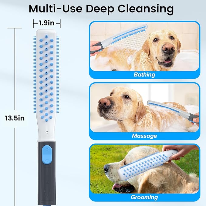Dog Shower Attachment, Dog Washing Hose Attachment with Metal T-Diverter, Dog Bathing Supplies with 3 Spray Modes & One-Button ON/OFF Indoor and Outdoor Sprayer 8-Foot Hose-PurrikoPets