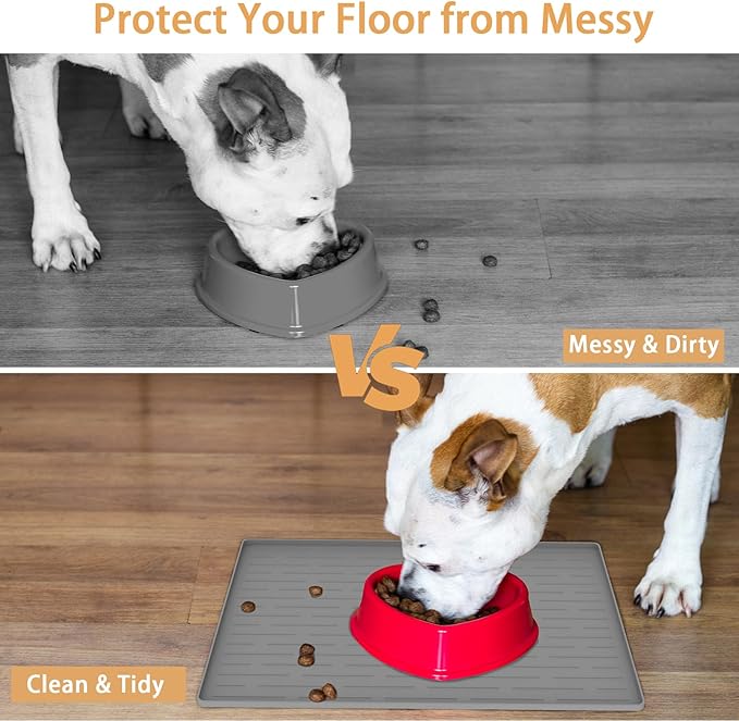 18" x 12" Dog Food Mat, Silicone Pet Mats for Food and Water, Nonslip Pet Feeding Mats for Floors, Dog Cat Bowl Mat with Raised Edges, Dark Green-PurrikoPets