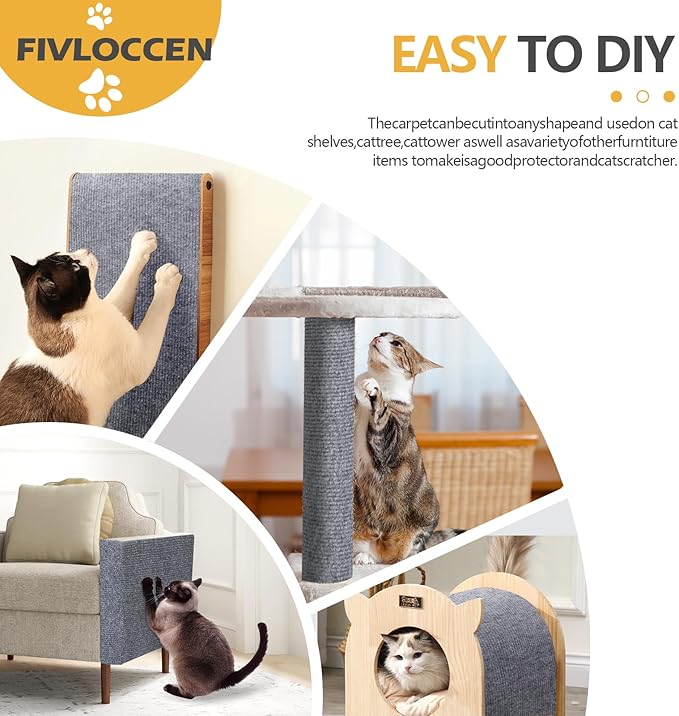 78.7"x15.8"Self-Adhesive Climbing Cat Scratch Protector Pads - Trimmable Furniture Guard for Sofa, Walls & Floors, DIY Cat Tree/Tower/Bed, Replaceable Scratch-Resistant Mats (Light Gray)-PurrikoPets