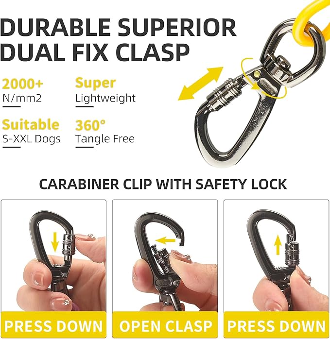 Dog tie Out Cable, 10/20/25/30/50/70/100 feet, Suitable for Dogs up to 350 pounds, Dog Cable with Swivel Buckle, Lightweight, Non-Winding, for Outdoor Camping, Chain for Yard (Yellow, 10FT)-PurrikoPets