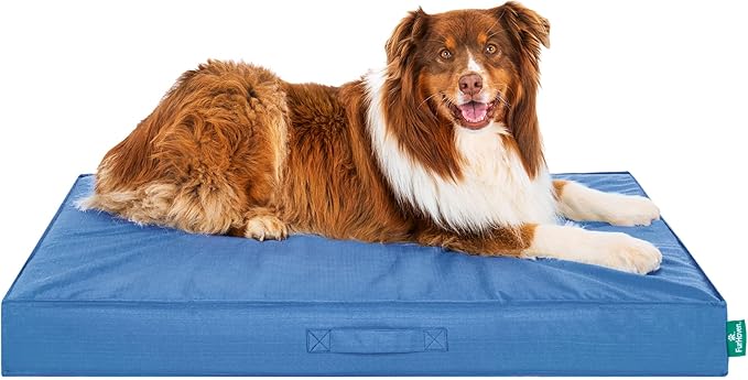 FurHaven Cooling Dog Bed – XL Foam Mattress for Joint Pain Relief, Waterproof Liner, Removable Washable Cover, Durable for Outdoor Use, Deluxe Grid Indoor/Outdoor Bed – Blue, Jumbo-PurrikoPets