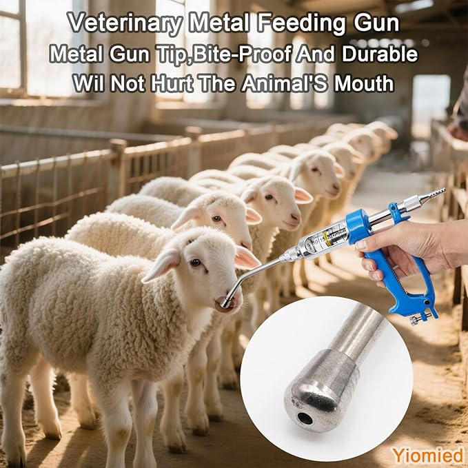 30ML Veterinary Metal Feeding Gun, Continuous Drench Gun Dosing Device Veterinary Adjustable Medicine Dispenser Husbandry Autonomous Feeding Tool, for Pig Cow, Sheep, Horse (Blue, 30ML No Bottle)-PurrikoPets