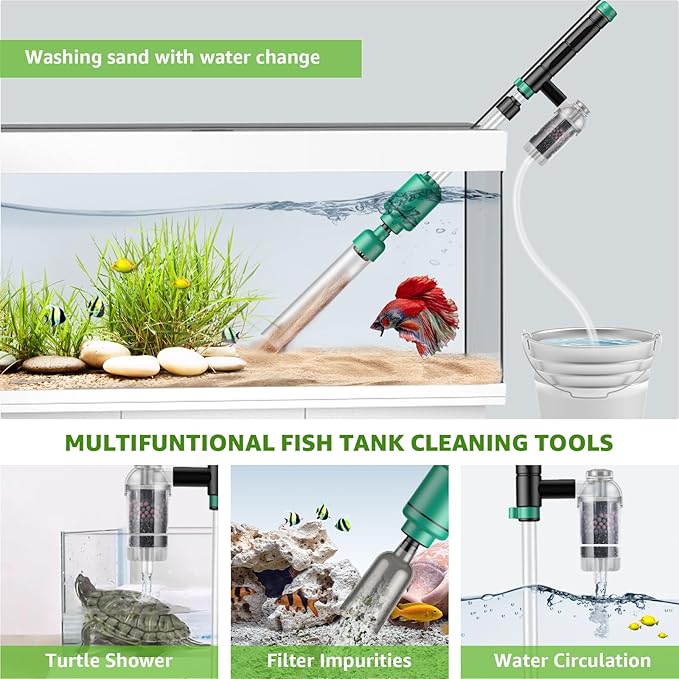 Electric Aquarium Vacuum Gravel Cleaner: 24W Fish Tank Vacuum Gravel Cleaner with Strong Suction for Automatic Water Change Algae Remover Sand Wash Water Shower and Water Circulation, Timed Off-PurrikoPets