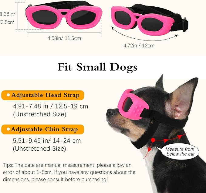 Dog Sunglasses Small Breed, Small Dog Goggles with Adjustable Straps, UV/Wind/Dust/Fog Proof Dog Eye Protection Sunglasses for Outdoor Car Driving Riding, Pink-PurrikoPets