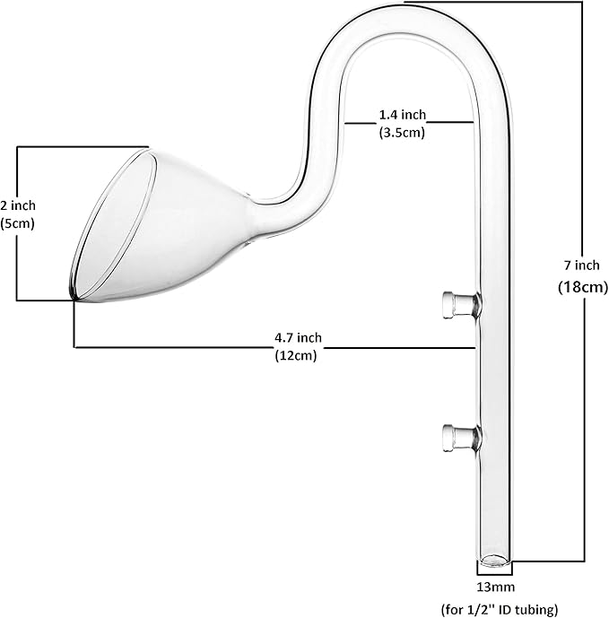 Glass Lily Pipe Outflow for Aquarium Planted Tank (13mm for 12/16mm (1/2" ID) tubing)-PurrikoPets