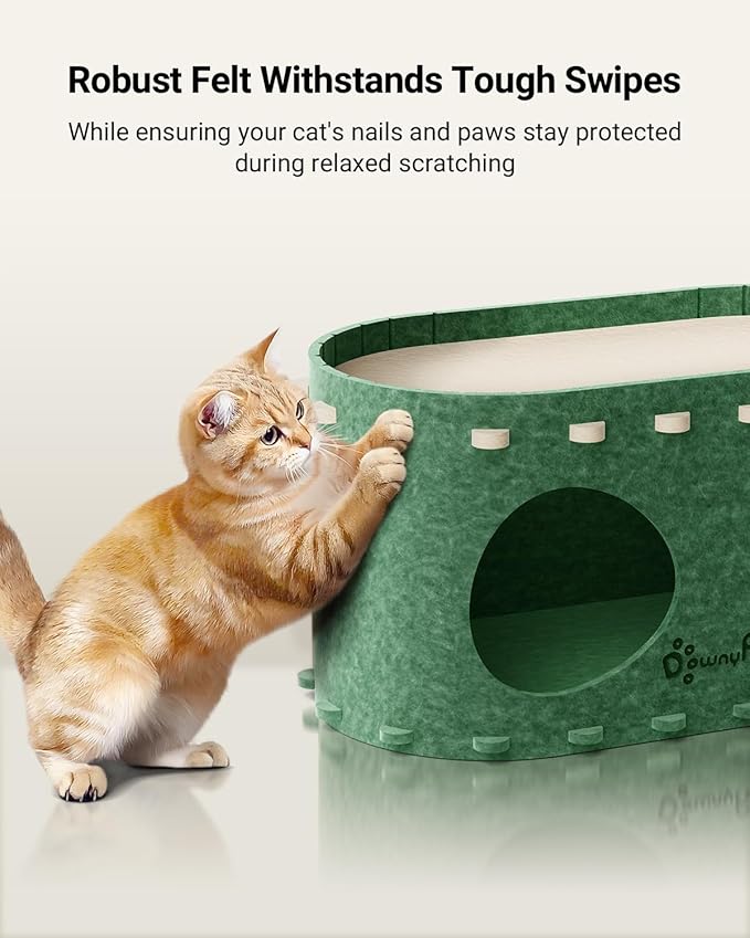 DownyPaws Cat House for Indoor Cats, Cat Bed Cave for Multiple & Large Cats Up to 22 Lbs, Scratch Resistant Peekaboo Cat Caves, Foldable Tunnel Enclosed Bed, PeekaPurr, Forest-PurrikoPets