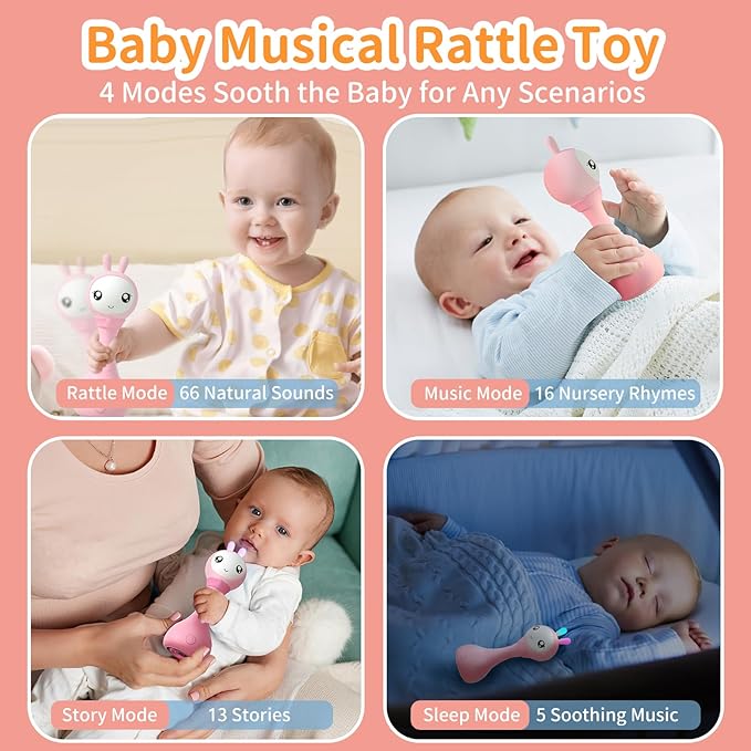 alilo Yoyo Talking Bunny Baby Musical Light-Up Rattle Toys 0-6-12-18 Months, Voice Mimicking Toy, Preloaded 90+ Audio Content, ABC/Number/Notes Learning Toys for Baby Infant Newborn Boy Girl Gifts-PurrikoPets