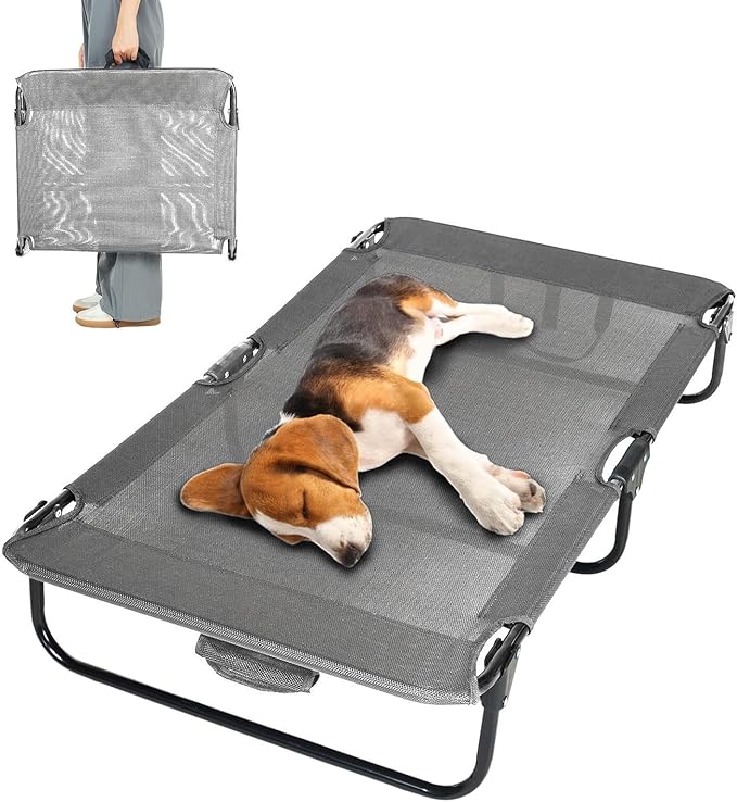 Dog Elevated Bed Foldable Portable Raised Bed Camping cot Outdoor Summer Dog Bed (Medium, Grey-Textilene)-PurrikoPets