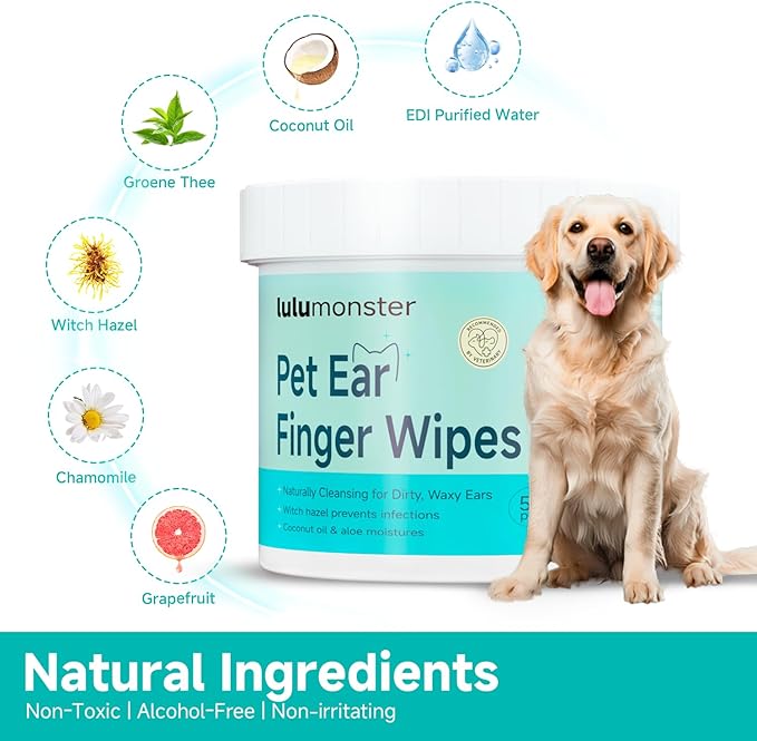 Ear Cleaner Finger Wipes for Dog & Cat [Finger Casing Design][Pet Ear Wipes with Tweezers] for Controlling Ear Infections and Ear Odor Reduce ear wax buildup Natural Ingredients Dog Ear Wipes-PurrikoPets