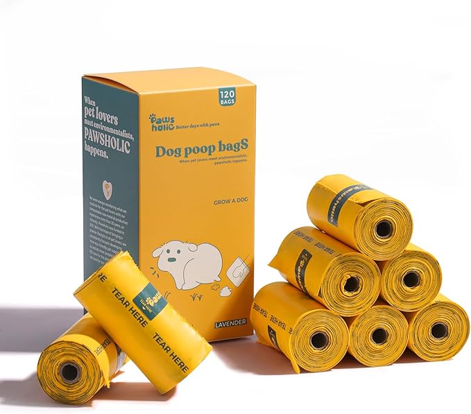 Dog Poop Bags Rolls Biodegradable 100% Leak Proof Thickened Dog Waste Bags -120 Count 8 Rolls - Doggie Poop Bag for Small and Big Dogs(Unscented)-PurrikoPets