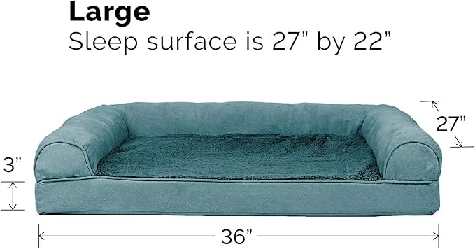 Furhaven Cooling Gel Dog Bed for Large/Medium Dogs w/ Removable Bolsters & Washable Cover, For Dogs Up to 55 lbs - Plush & Suede Sofa - Deep Pool, Large-PurrikoPets