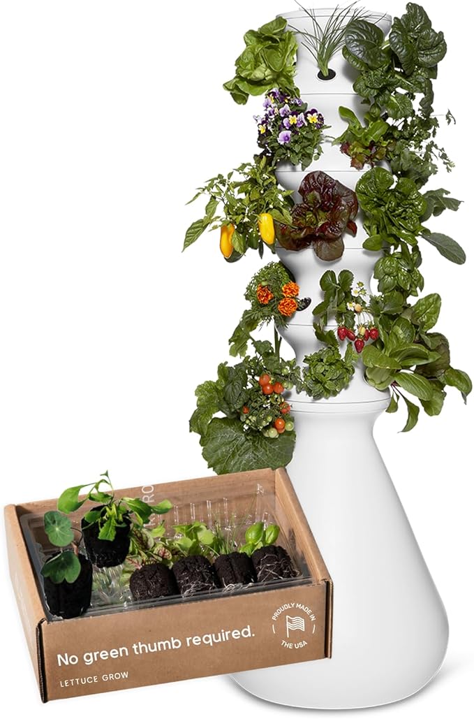 Farmstand Starter Kit + 30 Seedling Credits | Family Hydroponic Growing System Kit | Self-Watering Outdoor Vertical Garden Planter Tower | 5ft 5in | Made in USA-PurrikoPets