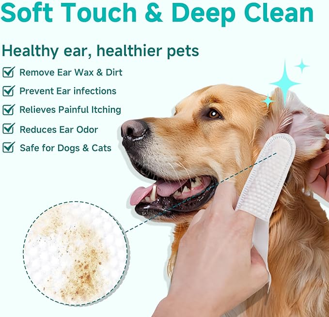 Ear Cleaner Finger Wipes for Dog & Cat [Finger Casing Design][Pet Ear Wipes with Tweezers] for Controlling Ear Infections and Ear Odor Reduce ear wax buildup Natural Ingredients Dog Ear Wipes-PurrikoPets