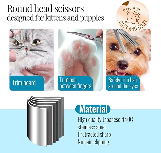 4.5" Dog Grooming Scissors - 3 Pcs Curved & Straight Thinning Shears for Small Dogs & Cats - Japan 440C Stainless Steel-PurrikoPets