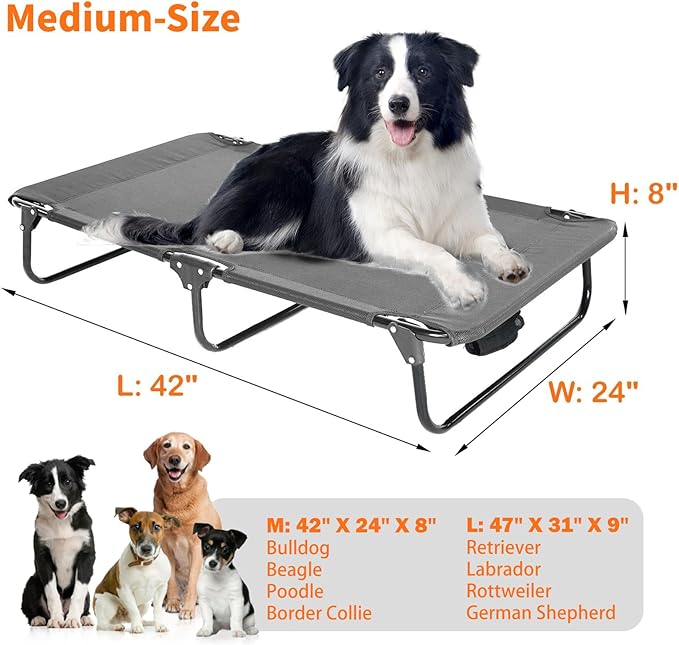 Dog Elevated Bed Foldable Portable Raised Bed Camping cot Outdoor Summer Dog Bed (Medium, Grey-Textilene)-PurrikoPets