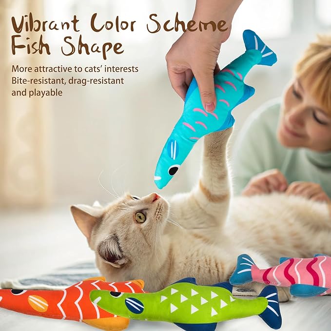 EXPAWLORER Catnip Cat Toys Fish,4 Pcs Durable Cat Kicker Toy with Natural Catnip Cotton,Interactive Bite Resistant Soft Pillow Filled for Indoor Cats Kitten Playing,Drives Bored Cats Crazy with Fun-PurrikoPets