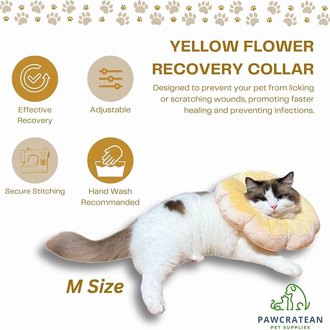 Adjustable Comfy Flower Style Elizabeth Collar for Cats Puppies Soft Recovery Cone Pet Protective Neck Collar (Yellow, Medium)-PurrikoPets