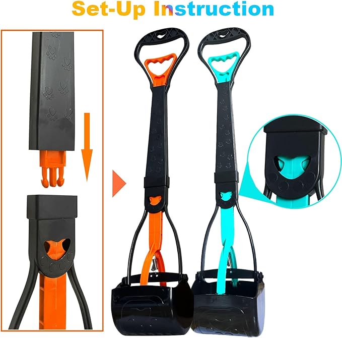 2-Piece Pooper Scooper for Large Medium & Small Dogs Heavy Duty,Long Handled Dog Poop Scooper for Grass,Durable Dog Poop Pick Up Tool-PurrikoPets